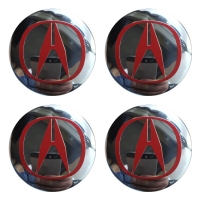 Наклейки на колпаки, диски Наклейки ACURA 56мм сфера металл хром красные АЛ1751