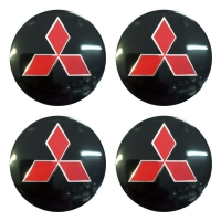 Наклейки на колпаки, диски Наклейки MITSUBISHI 56мм сфера металл черные с красным