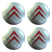 Наклейки на колпаки, диски НАКЛЕЙКИ СИТРОЕН 56мм сфера металл серебро с красным логотипом
