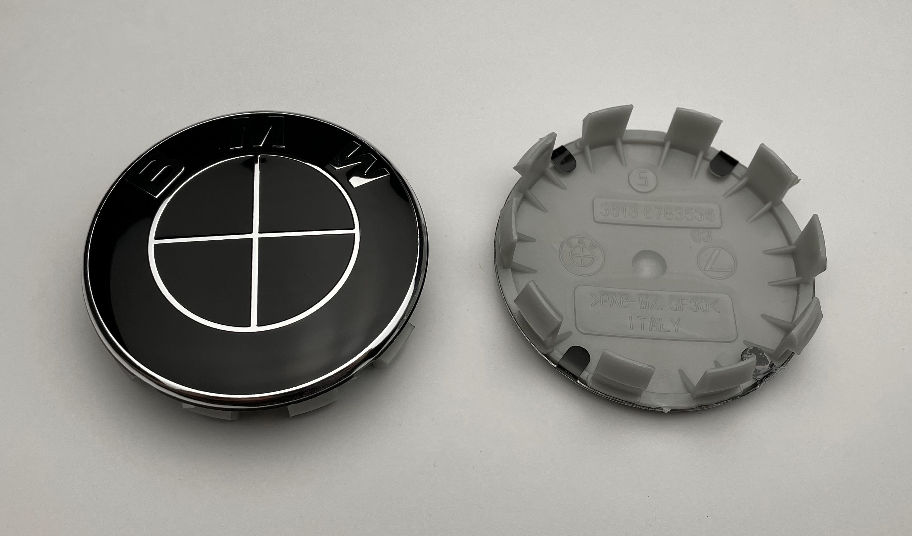 Колпачки заглушки на литые диски c логотипом черный БМВ 68-64-12, (OEM 36136783536) 2 колпачка