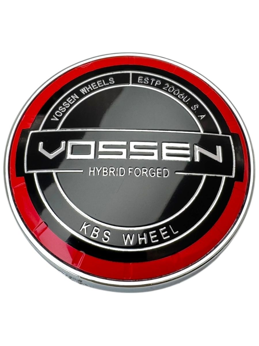 Колпачки заглушки на литые диски черный с красным VOSSEN hybrid forged 60/56/9, 4 колпачка