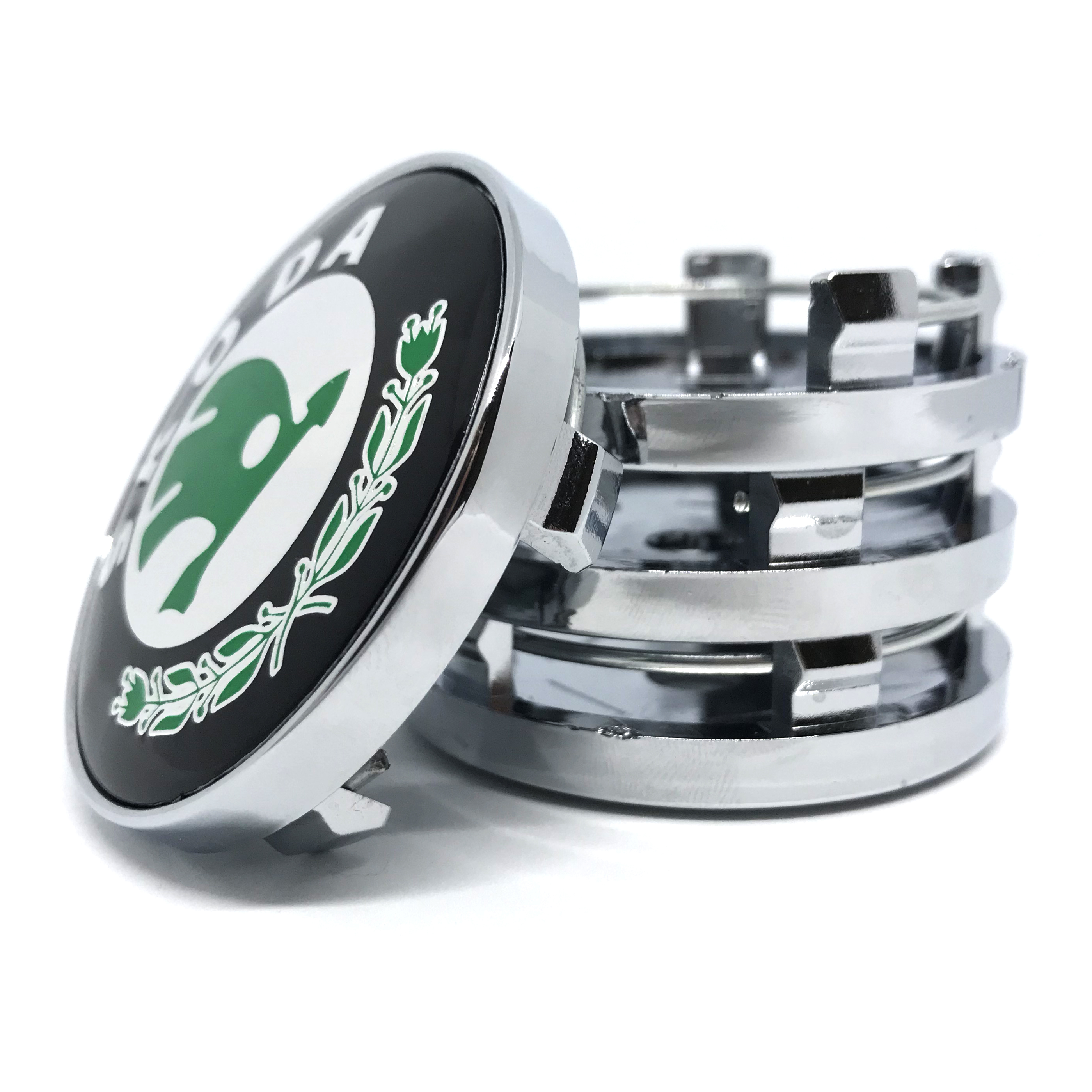 Колпачки заглушки на литые диски ШКОДА зеленая 60/56/9, 4 колпачка