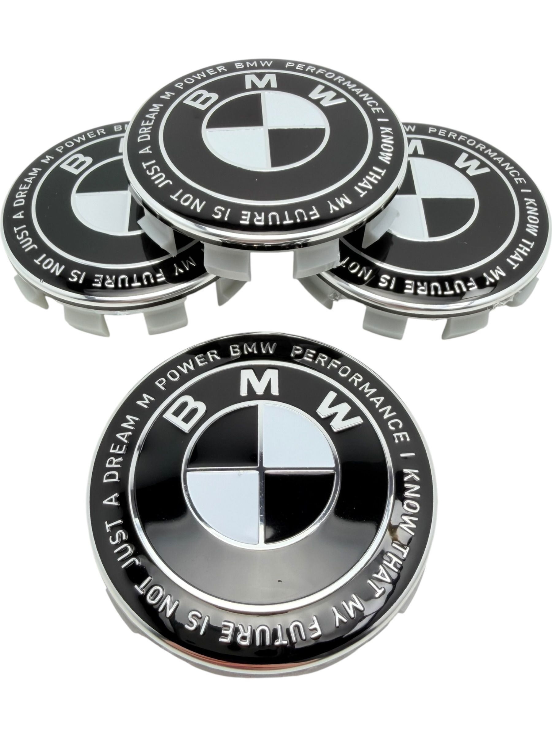 Колпачки заглушки на литые диски c логотипом БМВ black white New 68-64-12, 1шт