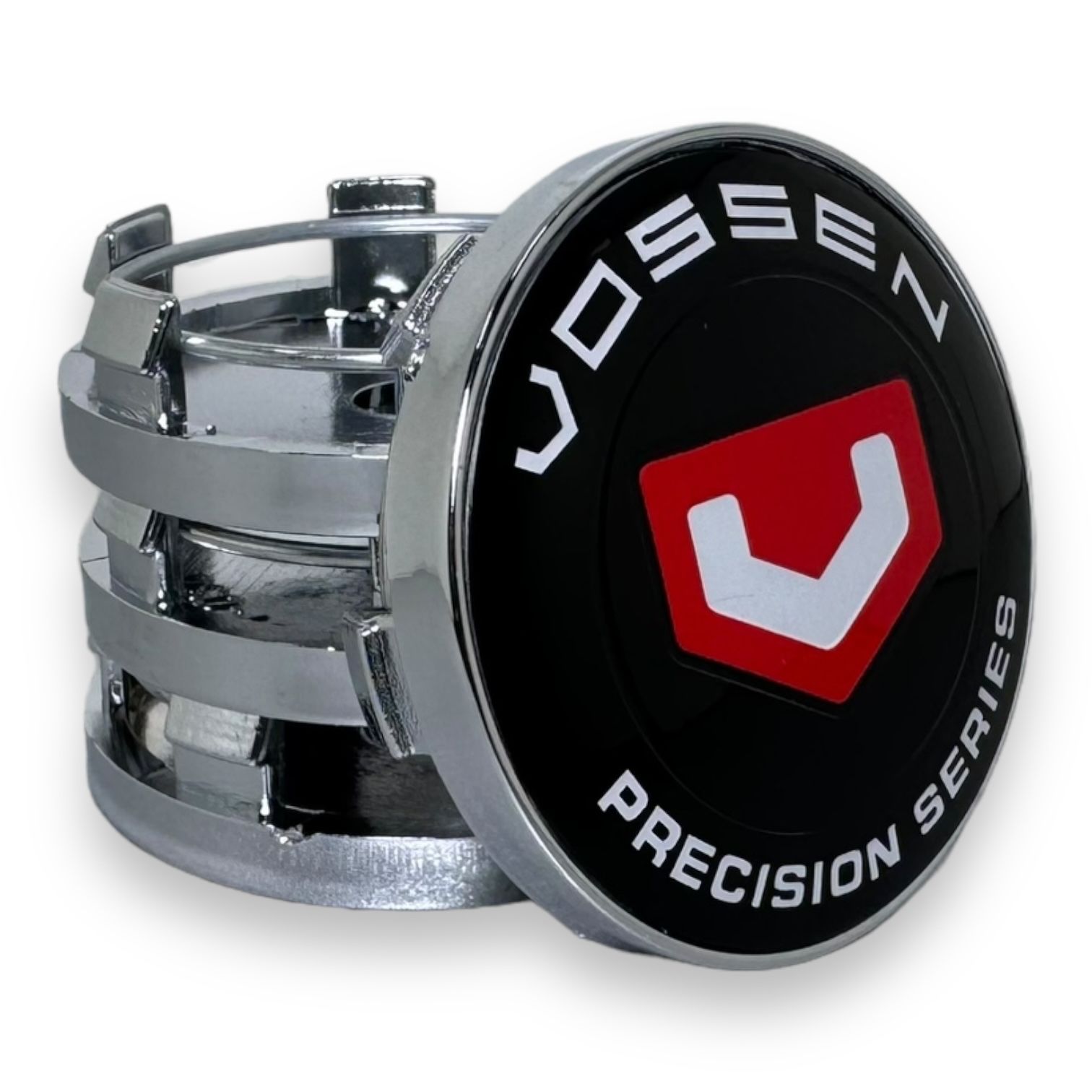 Колпачки заглушки на литые диски черный с красным VOSSEN 60/56/9, 4 колпачка